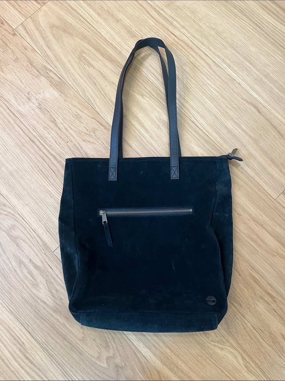 Timberland Black Suede Tote with Front Zip